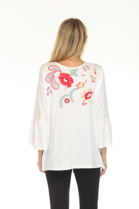 Johnny Was JWLA White Freyde Ruffle Sleeve T-Shirt J10525-1 Plus Size
