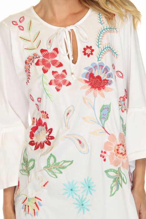 Johnny Was JWLA White Freyde Ruffle Sleeve T-Shirt J10525-1 Plus Size