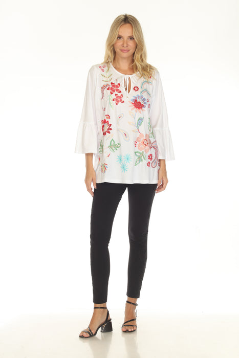 Johnny Was JWLA White Freyde Ruffle Sleeve T-Shirt J10525-1 Plus Size