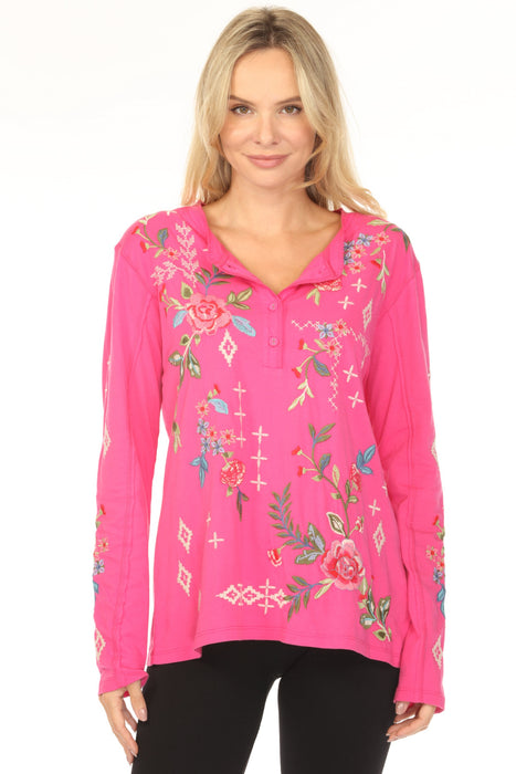 Johnny Was JWLA Catia Raw Seam Henley Top J10825-1 *