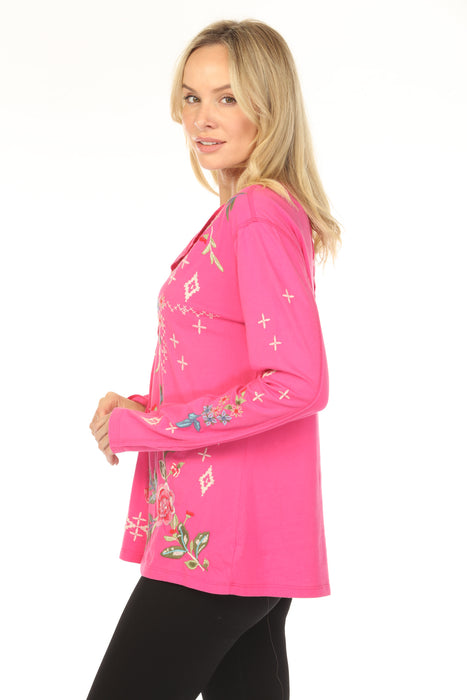 Johnny Was JWLA Catia Raw Seam Henley Top J10825-1 *