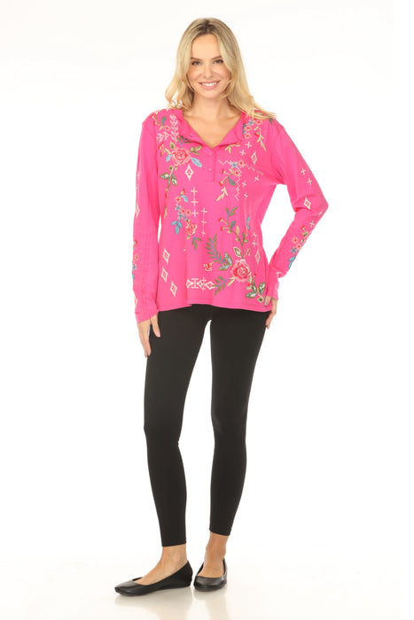 Johnny Was JWLA Catia Raw Seam Henley Top J10825-1 *