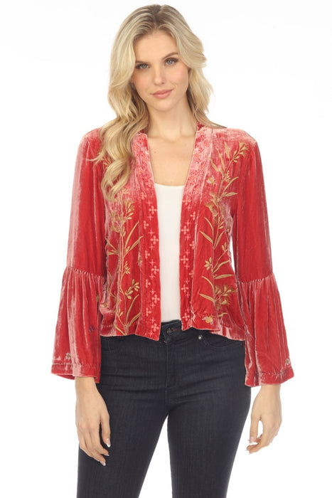 Johnny Was JWLA Style J48323 Garnet Rose Aria Ruffle Sleeve Velvet Bolero Jacket Boho Chic