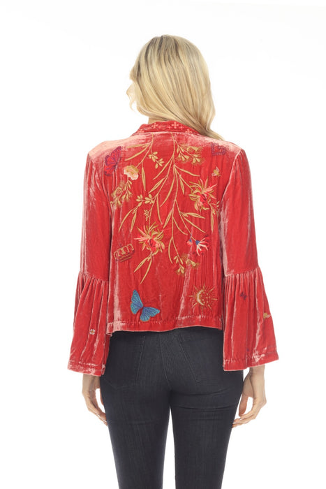Johnny Was JWLA Aria Ruffle Sleeve Velvet Bolero Jacket Boho Chic J48323
