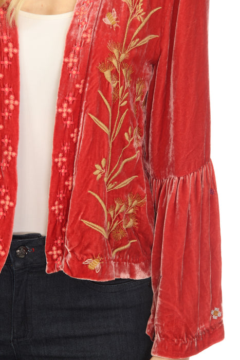 Johnny Was JWLA Aria Ruffle Sleeve Velvet Bolero Jacket Boho Chic J48323
