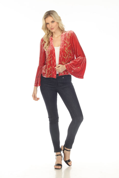 Johnny Was JWLA Aria Ruffle Sleeve Velvet Bolero Jacket Boho Chic J48323