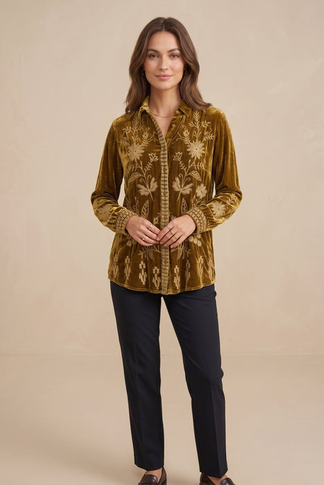 Johnny Was JWLA Georgina Velvet Embroidered Oversized Shirt Boho Chic J10723 *
