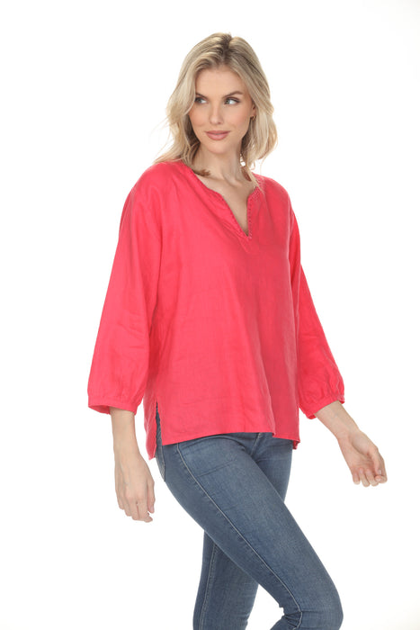 Johnny Was JWLA Geranium Split Neck Linen Blouse R16826-3