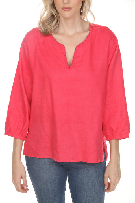 Johnny Was JWLA Geranium Split Neck Linen Blouse R16826-3