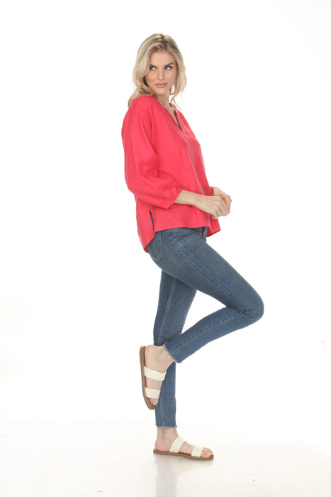 Johnny Was JWLA Geranium Split Neck Linen Blouse R16826-3