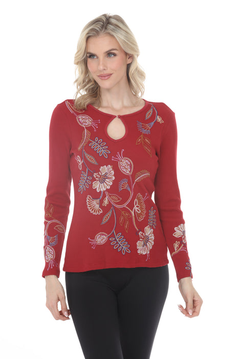 Johnny Was JWLA Red Gineva Keyhole Detail Thermal Tee J15725-8