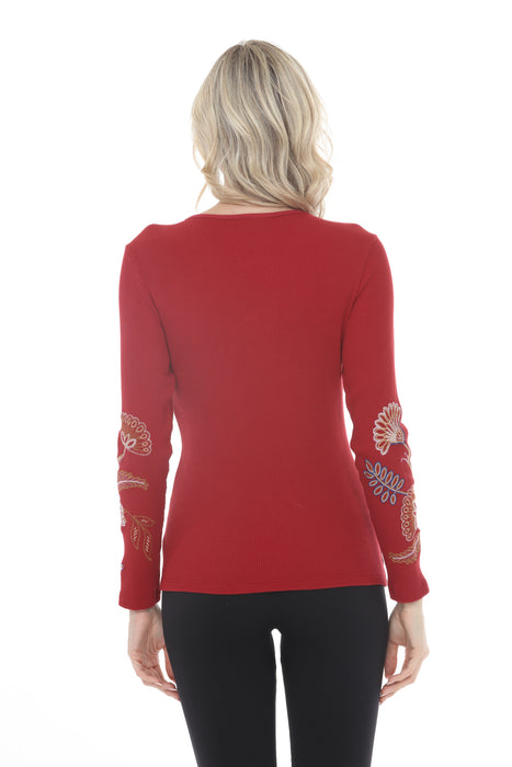 Johnny Was JWLA Red Gineva Keyhole Detail Thermal Tee J15725-8