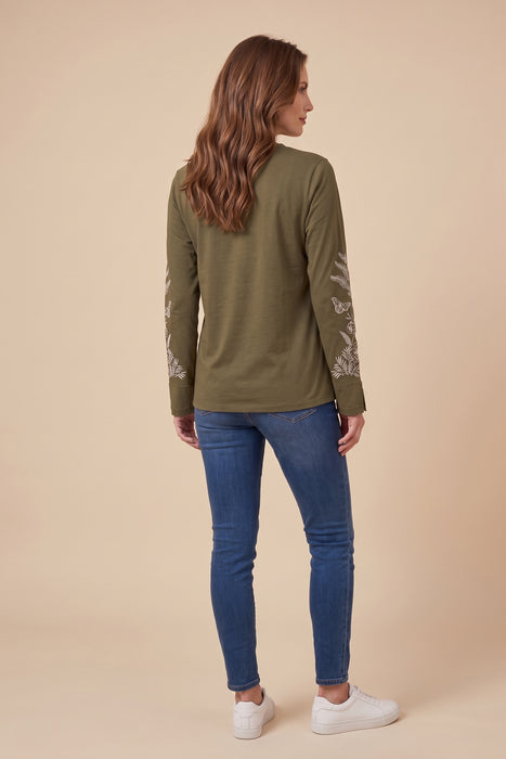 Johnny Was JWLA Green Riley V-Neck Slit Sleeve Tee J18025-E