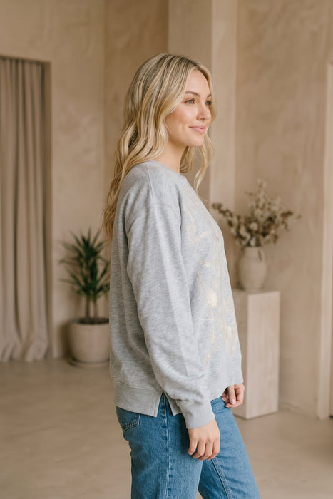 Johnny Was JWLA Heather grey Embroidered Sweatshirt J19625-0