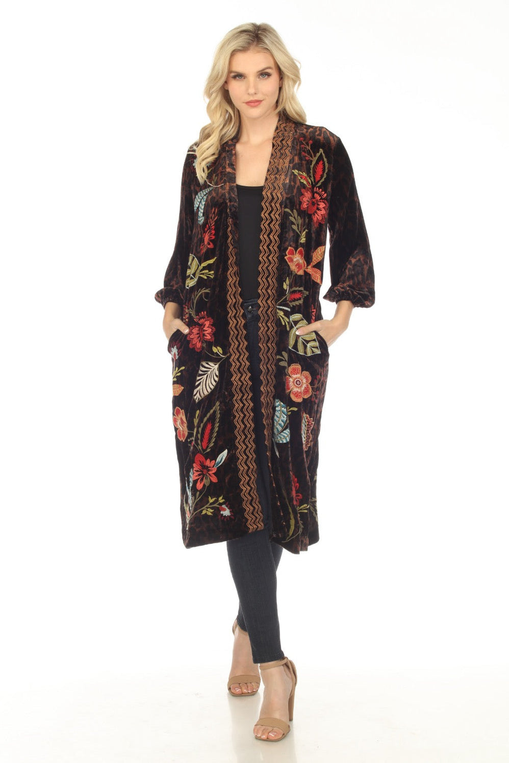 Kimono Long Brodé Noir Et Or Johnny Was Martina - Taille XL, Occasion En Très Bon état