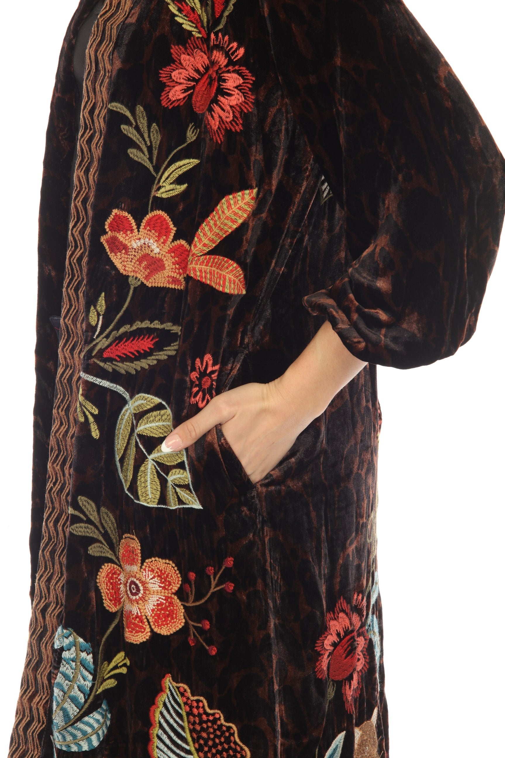 Johnny Was JWLA Isabella Velvet Bishop Sleeve Long Kimono Coat Plus Si ...