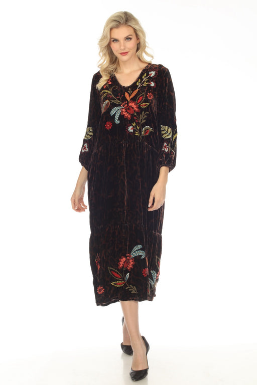 Johnny Was JWLA Style J30023 Isabella Velvet Embroidered Tiered Maxi Dress Boho Chic