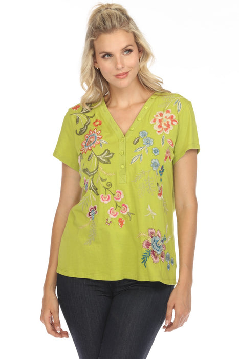 Johnny Was JWLA Style J15924 Julianna Button Neck Knit Tee Boho Chic