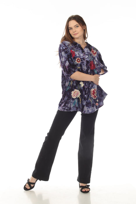 Johnny Was JWLA Junia Velvet Lisbon Embroidered Shirt J14122