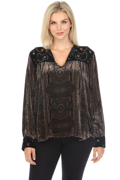 Johnny Was JWLA Style J11723-O Larissa Velvet Tie Front Top Boho Chic