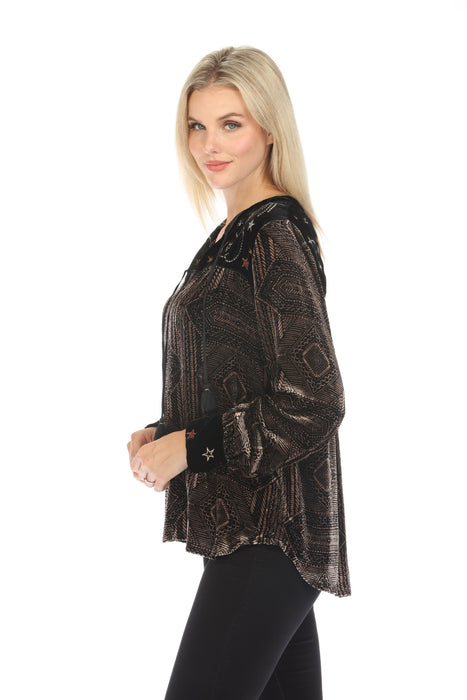Johnny Was JWLA Larissa Velvet Tie Front Top Boho Chic J11723-O