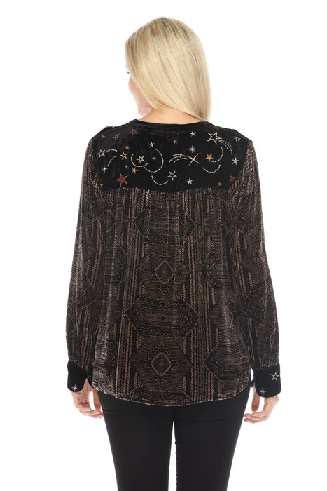 Johnny Was JWLA Larissa Velvet Tie Front Top Boho Chic J11723-O