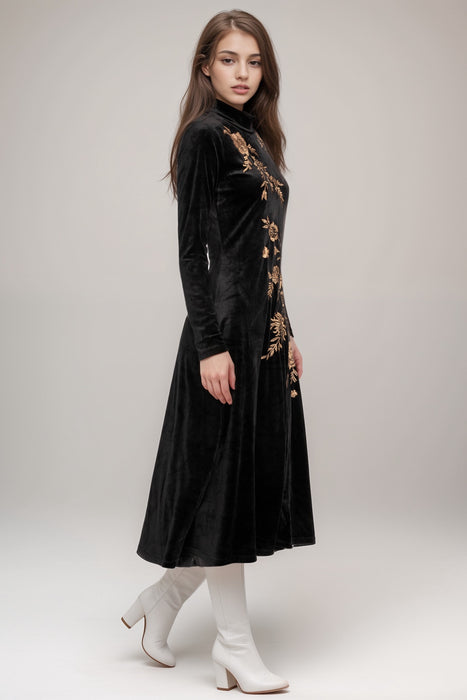 Johnny Was JWLA Black Lenon Stretch Velvet Mock Neck Dress J35024-O