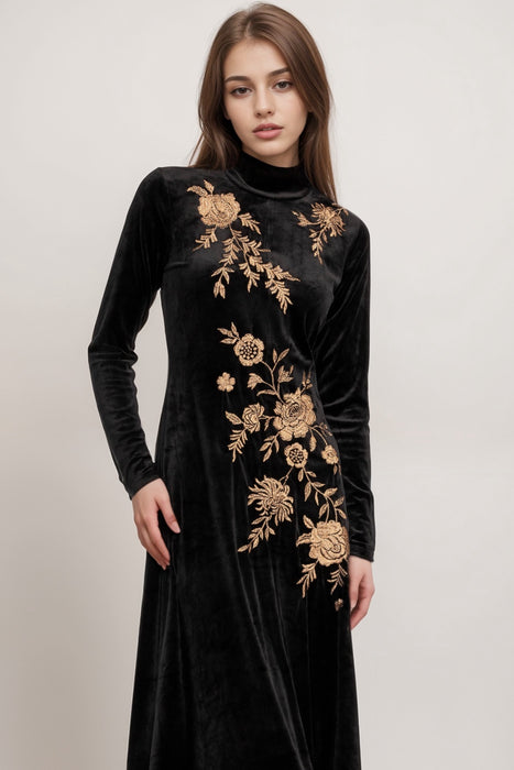 Johnny Was JWLA Black Lenon Stretch Velvet Mock Neck Dress J35024-O