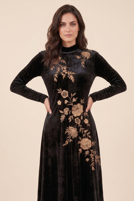 Johnny Was JWLA Black Lenon Stretch Velvet Mock Neck Dress J35024-O