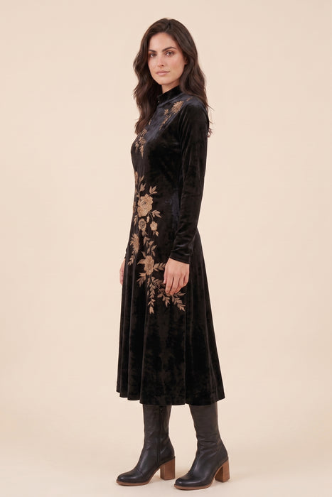 Johnny Was JWLA Black Lenon Stretch Velvet Mock Neck Dress J35024-O