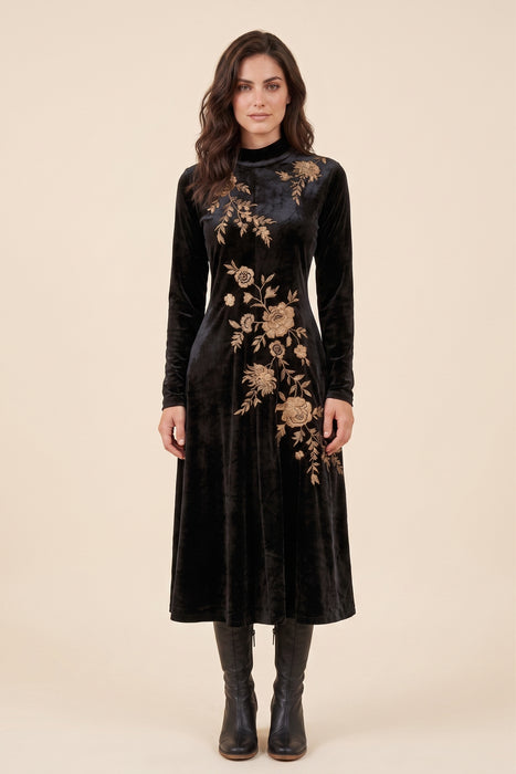 Johnny Was JWLA Black Lenon Stretch Velvet Mock Neck Dress J35024-O