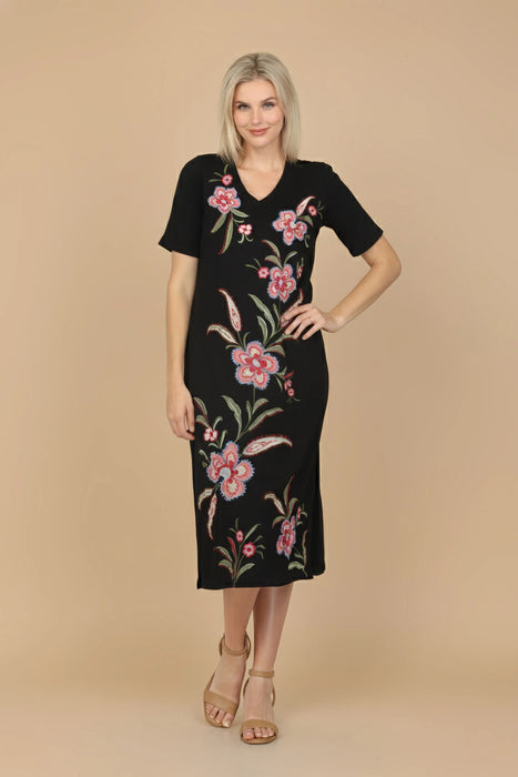 Johnny Was JWLA Black Libbi Trapunto T-Shirt Dress J30924 -1P Petite