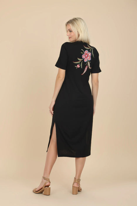 Johnny Was JWLA Black Libbi Trapunto T-Shirt Dress J30924 -1P Petite