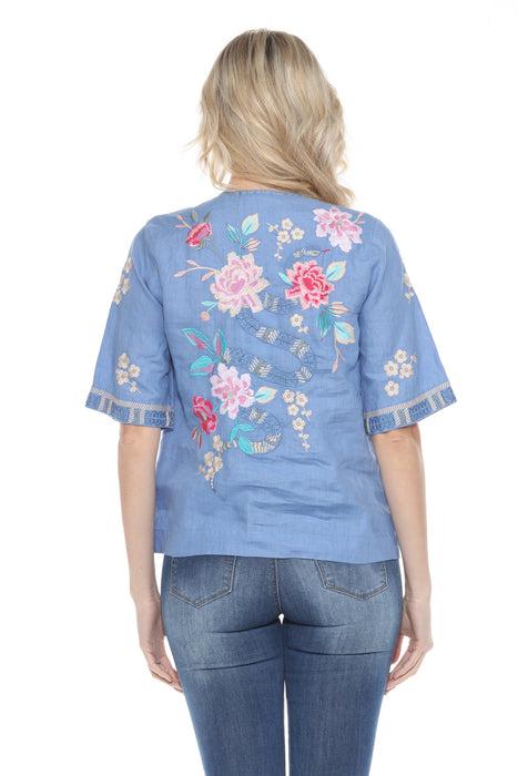 Johnny Was JWLA Split Neck Button Linen Blouse J15124 *