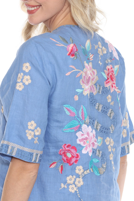 Johnny Was JWLA Split Neck Button Linen Blouse J15124 *