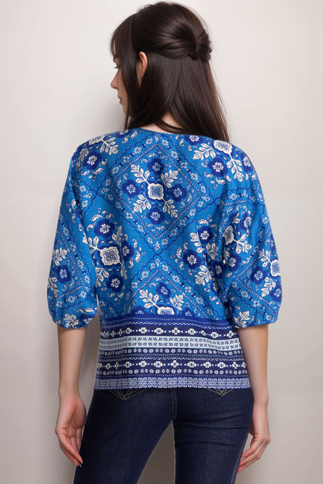 Johnny Was JWLA Blue Linen Boat Neck Blouse J12425-2