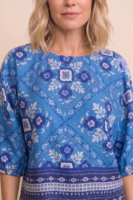 Johnny Was JWLA Blue Linen Boat Neck Blouse J12425-2