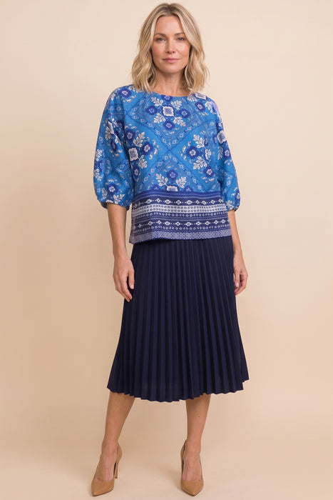 Johnny Was JWLA Blue Linen Boat Neck Blouse J12425-2