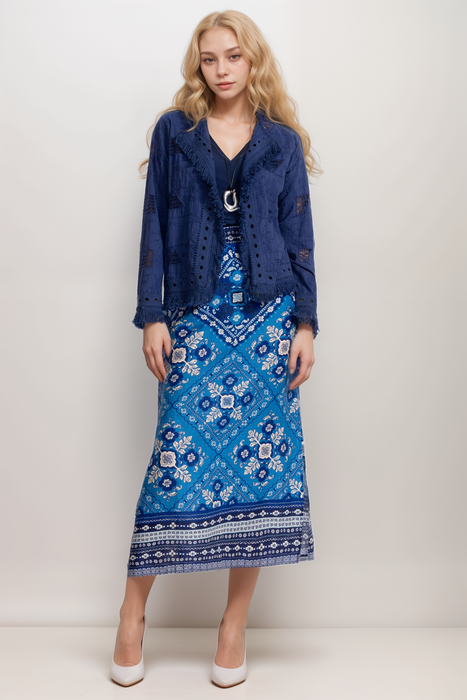 Johnny Was JWLA Blue Linen High Slit Midi Skirt J72325-2