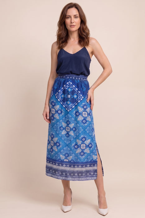 Johnny Was JWLA Blue Linen High Slit Midi Skirt J72325-2
