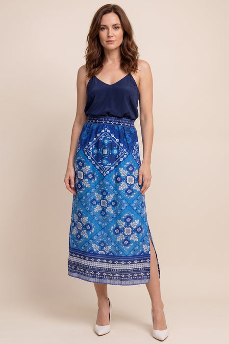 Johnny Was JWLA Blue Linen High Slit Midi Skirt J72325-2