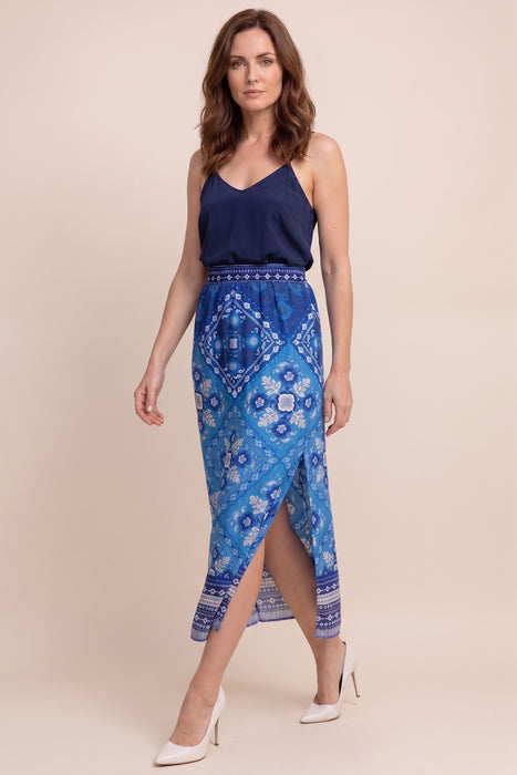 Johnny Was JWLA Blue Linen High Slit Midi Skirt J72325-2