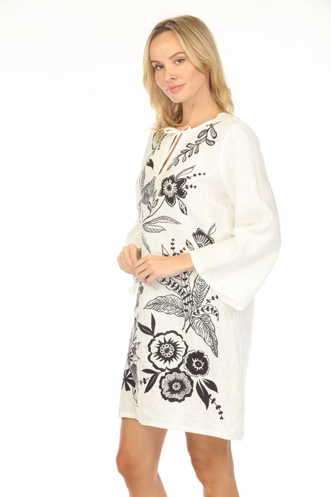 Johnny Was JWLA White Ezra Linen Kimono Sleeve Relaxed Dress J36425-1