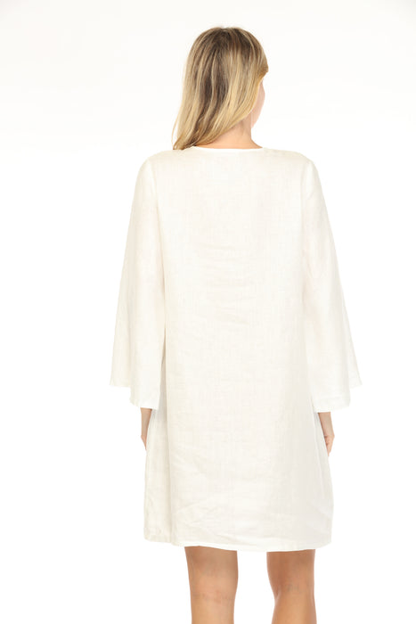 Johnny Was JWLA White Ezra Linen Kimono Sleeve Relaxed Dress J36425-1