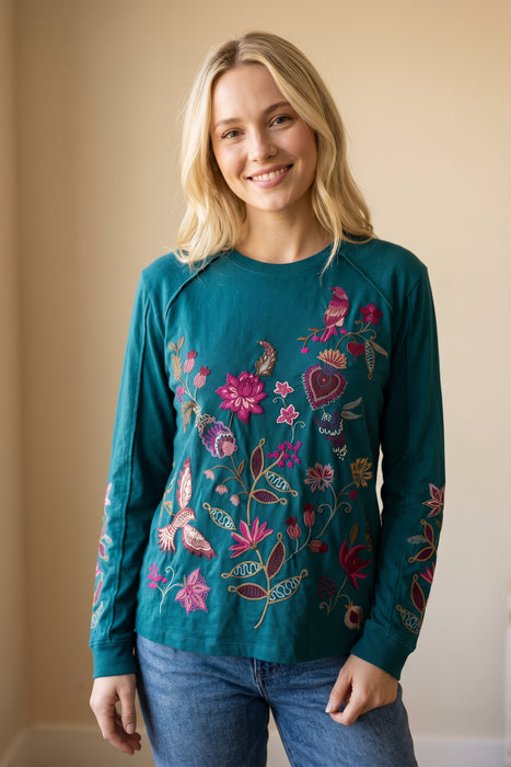 Johnny Was JWLA Long Sleeve Embroidered T Shirt J17025-0