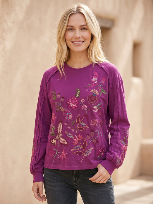 Johnny Was JWLA Long Sleeve Embroidered T Shirt J17025-0