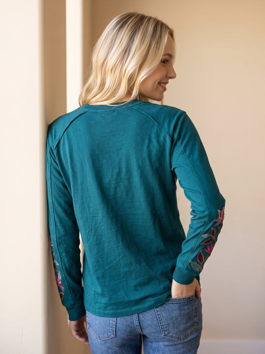 Johnny Was JWLA Long Sleeve Embroidered T Shirt J17025-0