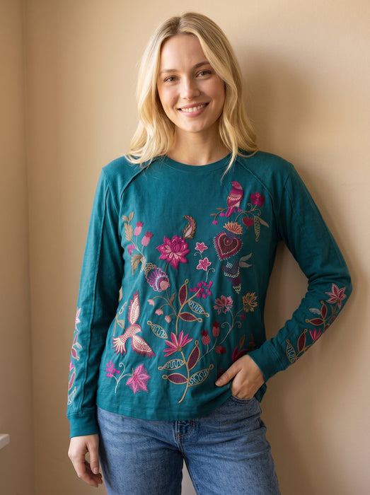 Johnny Was JWLA Long Sleeve Embroidered T Shirt J17025-0