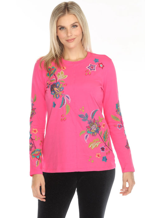 Johnny Was JWLA Style J10124 Magenta Ethal Raw Seam Crew Neck Tee