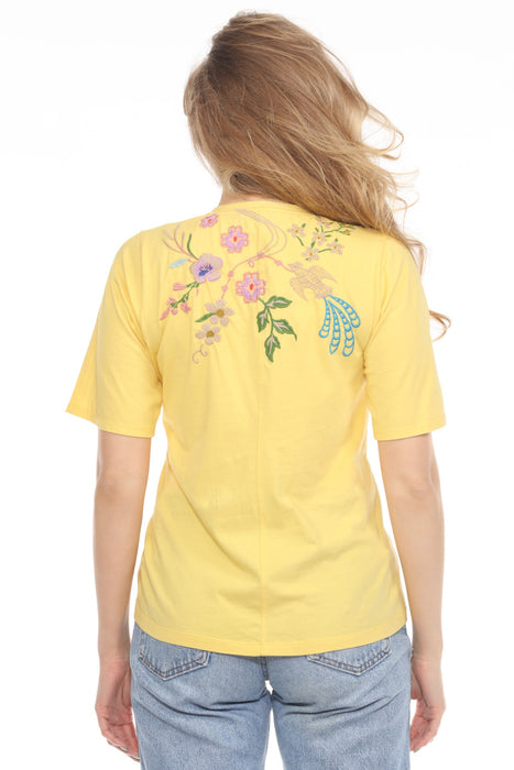 Johnny Was JWLA 3/4 Sleeve Trapunto V-Neck Tee J11425-2 *